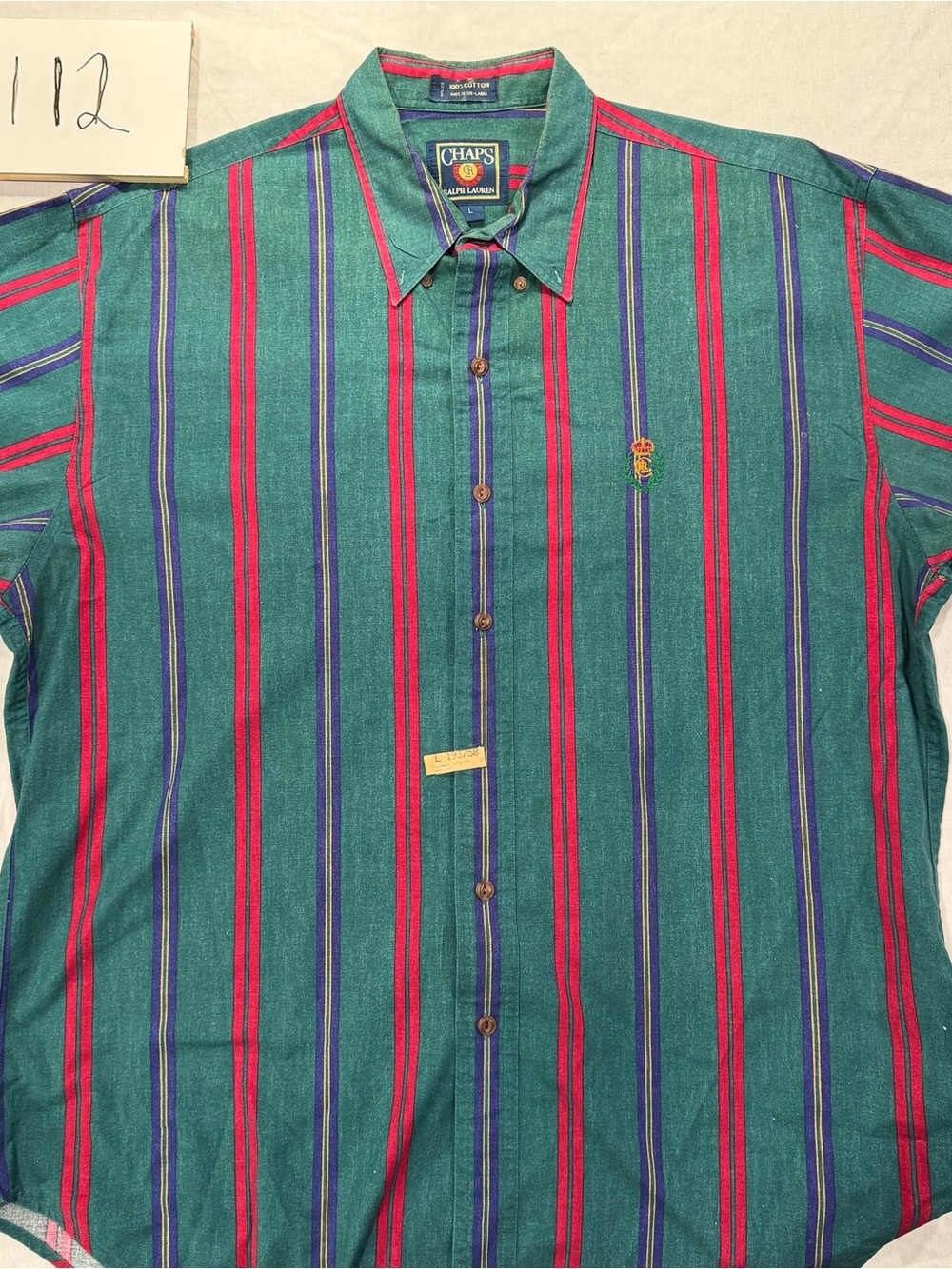 Chaps Green Button-Down Shirt with Red & Blue Stripes